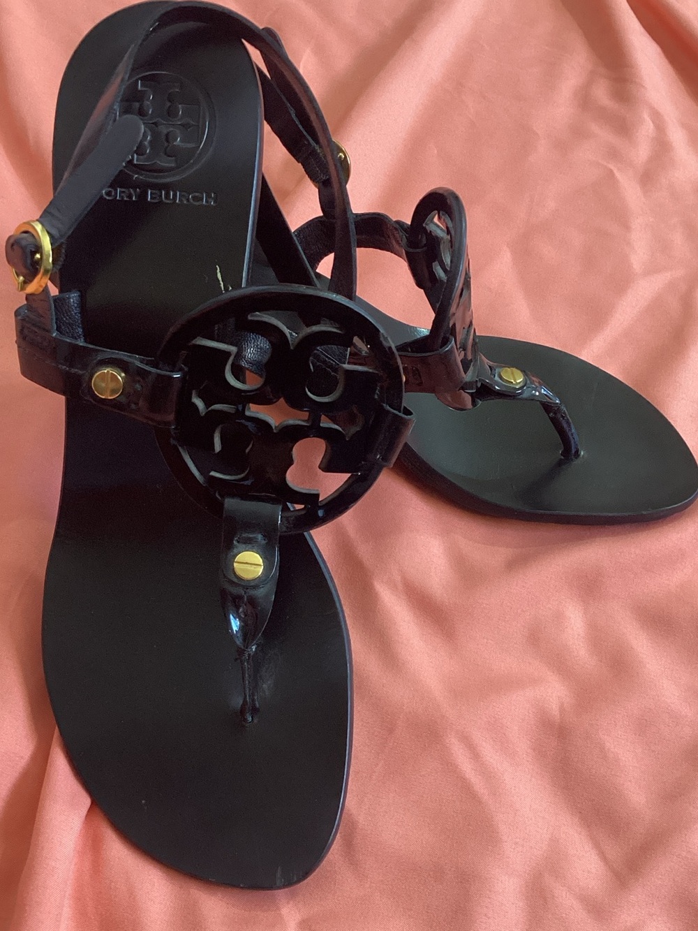 Tory Burch Black Miller Patent Leather Thong Sandals